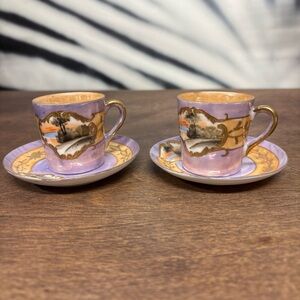 Vintage Made In Occupied Purple and Gold Iridescent Demitasse Cups Set